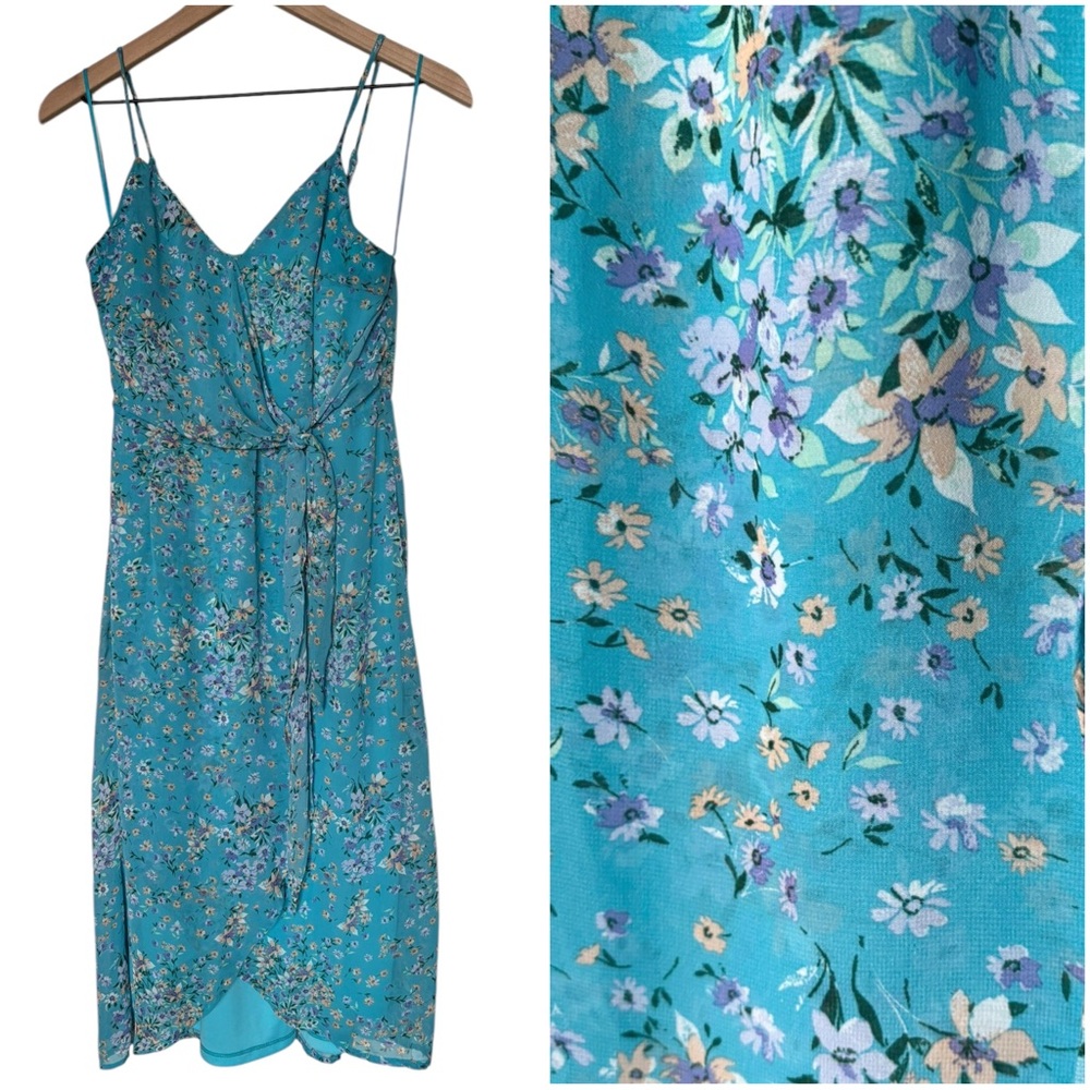 NWOT Eclair Blue Floral Adjustable Straps Dress -Size XS